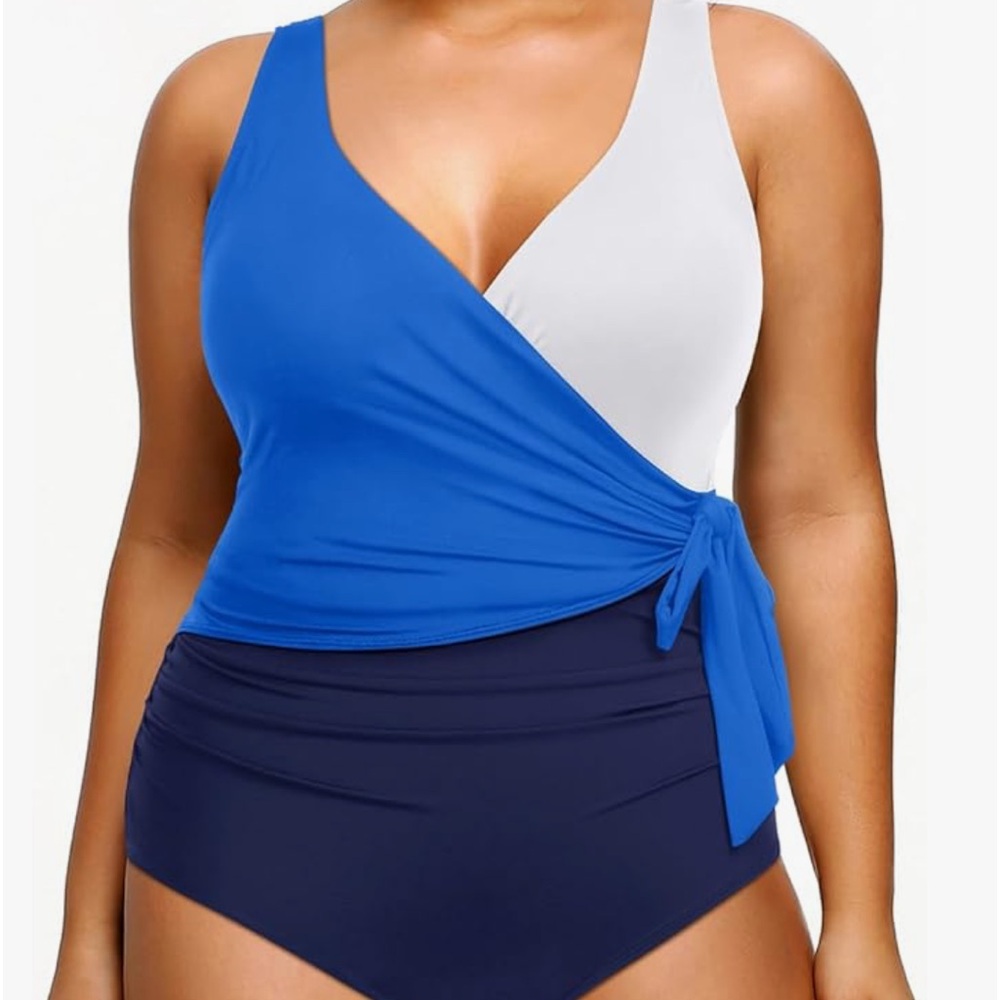 Blue and White Women's Swimwear